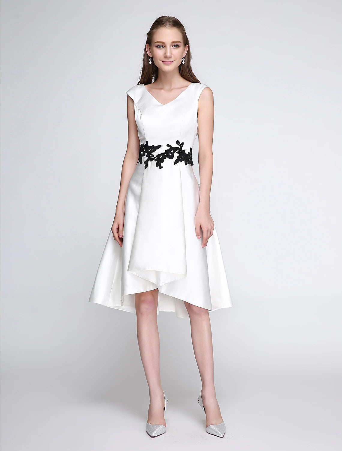 Price Smash A-Line Fit & Flare Dress Cocktail Party Prom Knee Length Sleeveless V Neck Satin with Appliques Price Smash A-Line Fit & Flare Dress Cocktail Party Prom Knee Length Sleeveless V Neck Satin with Appliques
