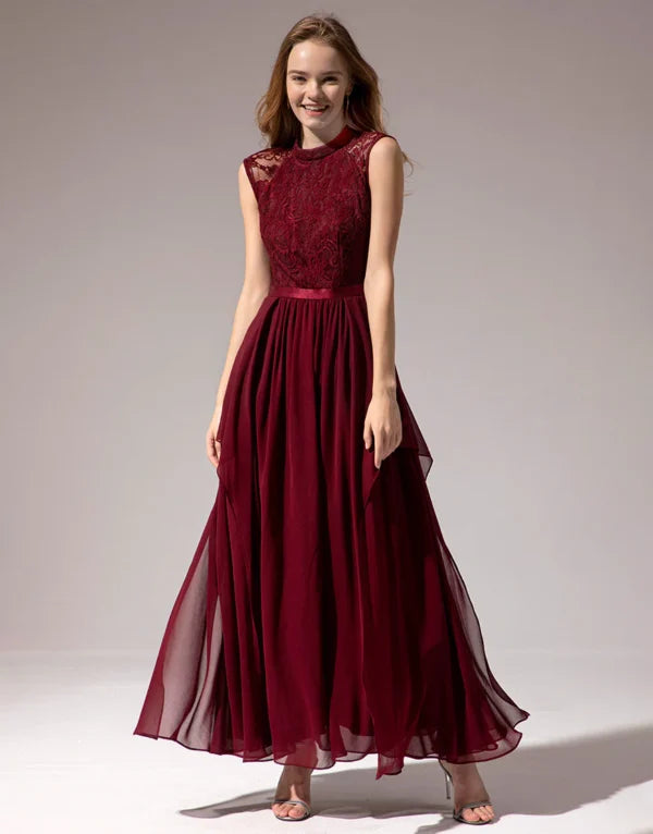 Price Drop Burgundy Long Chiffon Bridesmaid Dresses