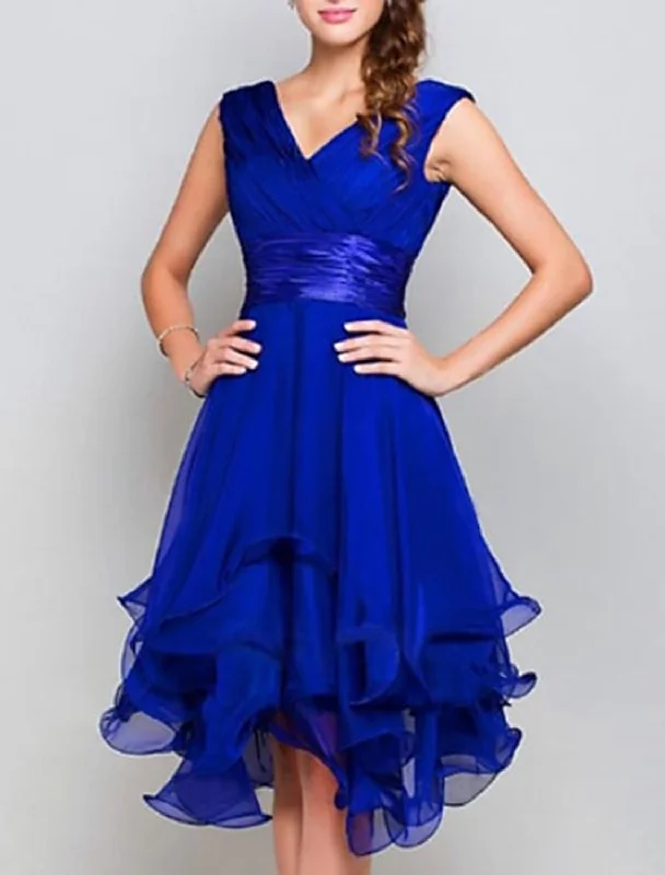 Deal Explosion A-Line Wedding Guest Dresses Party Dress Homecoming Asymmetrical Sleeveless V Neck Chiffon with Ruched Tiered Deal Explosion A-Line Wedding Guest Dresses Party Dress Homecoming Asymmetrical Sleeveless V Neck Chiffon with Ruched Tiered