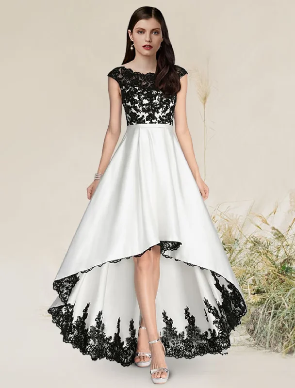 Super Deal A-Line Elegant Engagement Formal Evening Dress Sleeveless Asymmetrical Satin with Appliques Super Deal A-Line Elegant Engagement Formal Evening Dress Sleeveless Asymmetrical Satin with Appliques