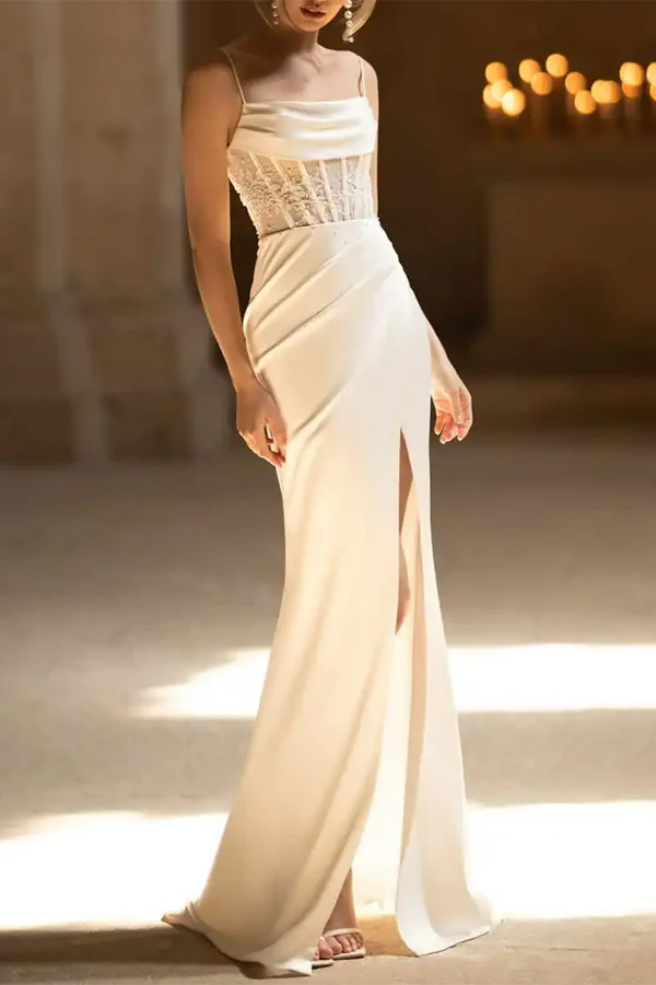 Super Deal Fine shoulder strap beads elegant slit fishtail wedding dress
