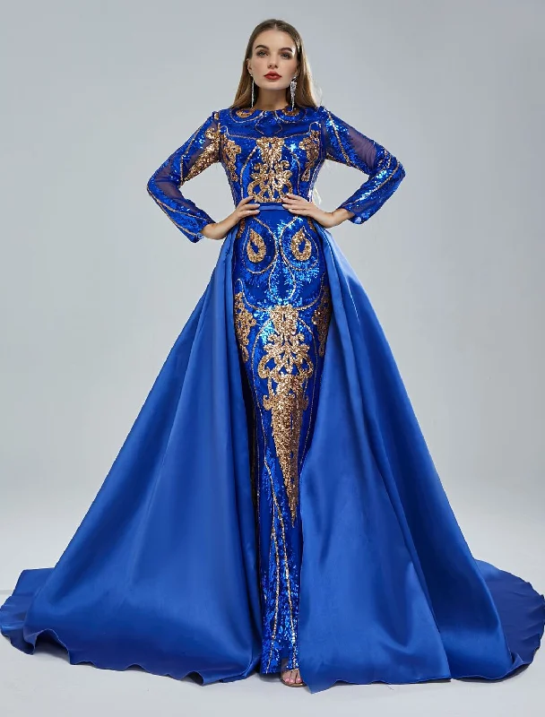 Great Deals Mermaid / Trumpet Evening Gown Elegant Dress Engagement Chapel Train Short Sleeve Jewel Neck Sequined with Sequin