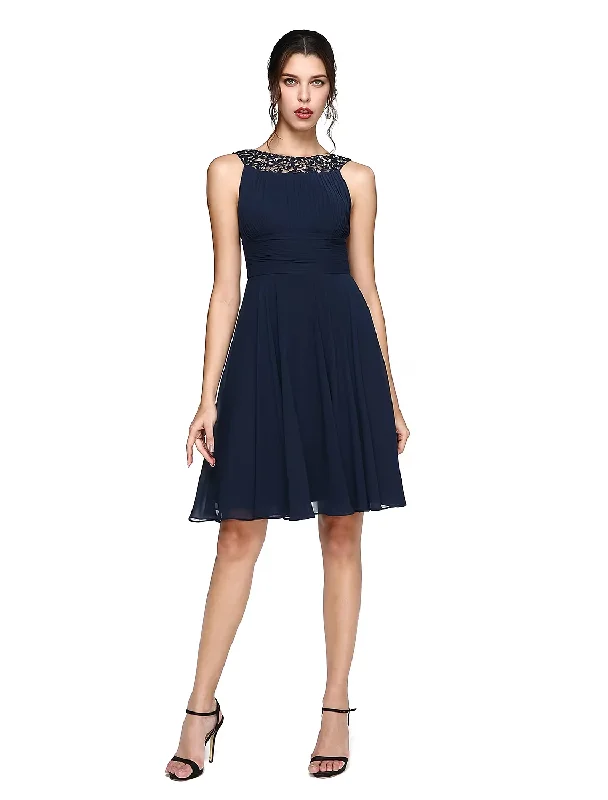 Special Savings A-Line Cocktail Dresses Party Dress Wedding Guest Knee Length Sleeveless Illusion Neck Chiffon with Ruched Sequin Lace Insert Special Savings A-Line Cocktail Dresses Party Dress Wedding Guest Knee Length Sleeveless Illusion Neck Chiffon with Ruched Sequin Lace Insert