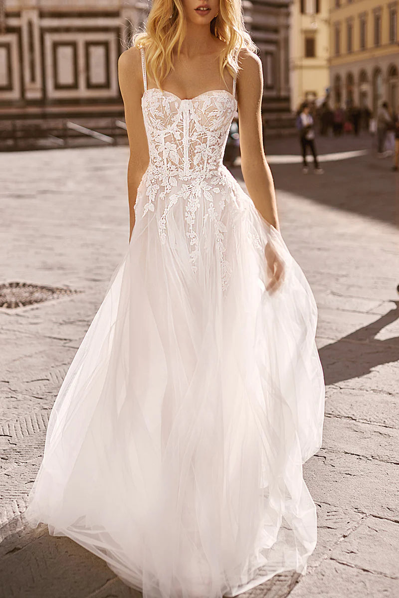 Hurry In A-line thin shoulder straps lace decals bohemian wedding dress bride dress Hurry In A-line thin shoulder straps lace decals bohemian wedding dress bride dress