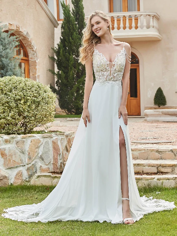 Year-End Sale Chiffon lace A-line button wedding dress