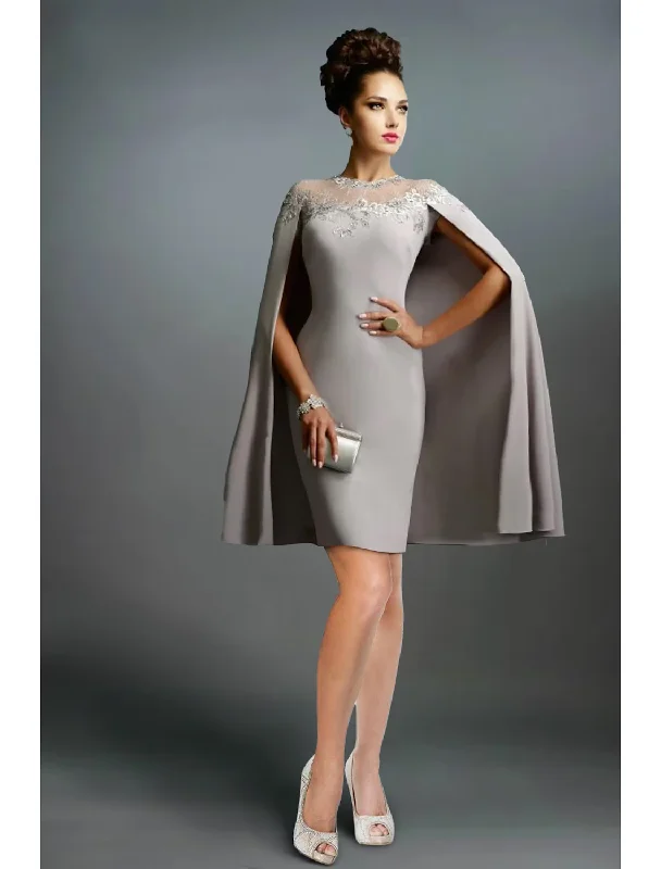 Year-End Clearance Evening Gown Vintage Dress Wedding Guest Knee Length Sleeveless Off Shoulder Capes Stretch Fabric with Ruched Ruffles Embroidery