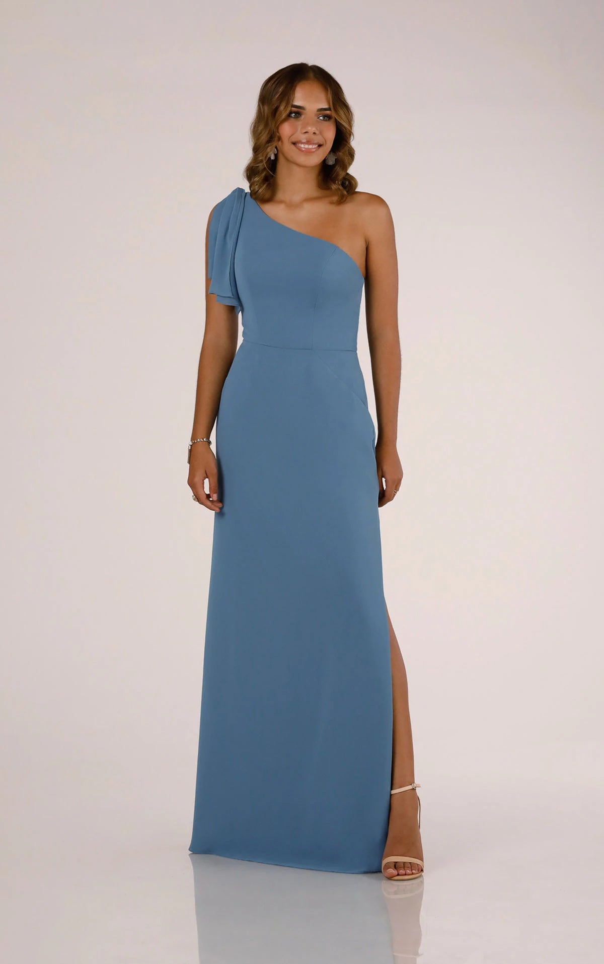 Mega Sale One-Shoulder Bridesmaid Dress with Skirt Slit and Detachable Accent Strap