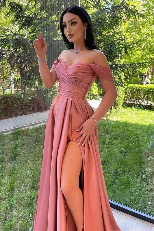 Deep Discounts A-Line Off-the-Shoulder Sweetheart Prom Dresses Bridesmaid Dress With Slit