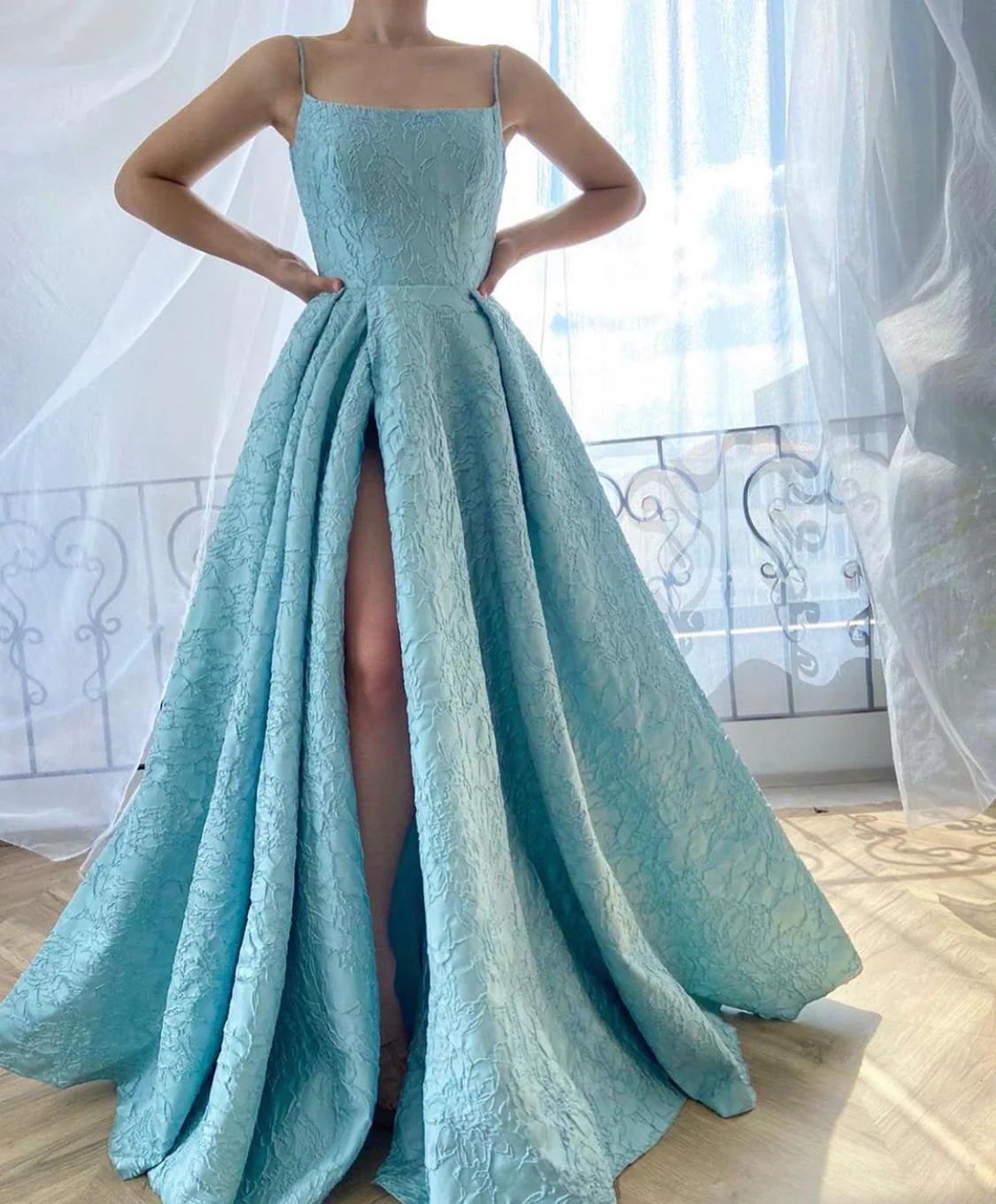 Huge Discounts A-Line Dreamy Textured Gown Slip Dress Prom Dress With Slit