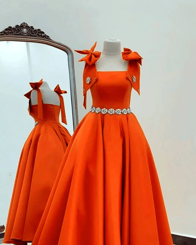 Instant Discount Ball Gown Orange Satin Dress With Straps A-Line Princess Prom Dresses Instant Discount Ball Gown Orange Satin Dress With Straps A-Line Princess Prom Dresses