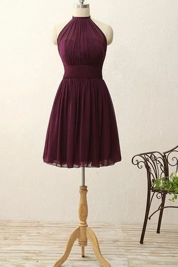 Final Clearance A-line Short Halter Zipper Chiffon Dress