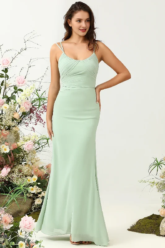 Steals and Deals Sage fish tail hanging pleats thin shoulder straps pleated chiffon bridesmaid dress Steals and Deals Sage fish tail hanging pleats thin shoulder straps pleated chiffon bridesmaid dress