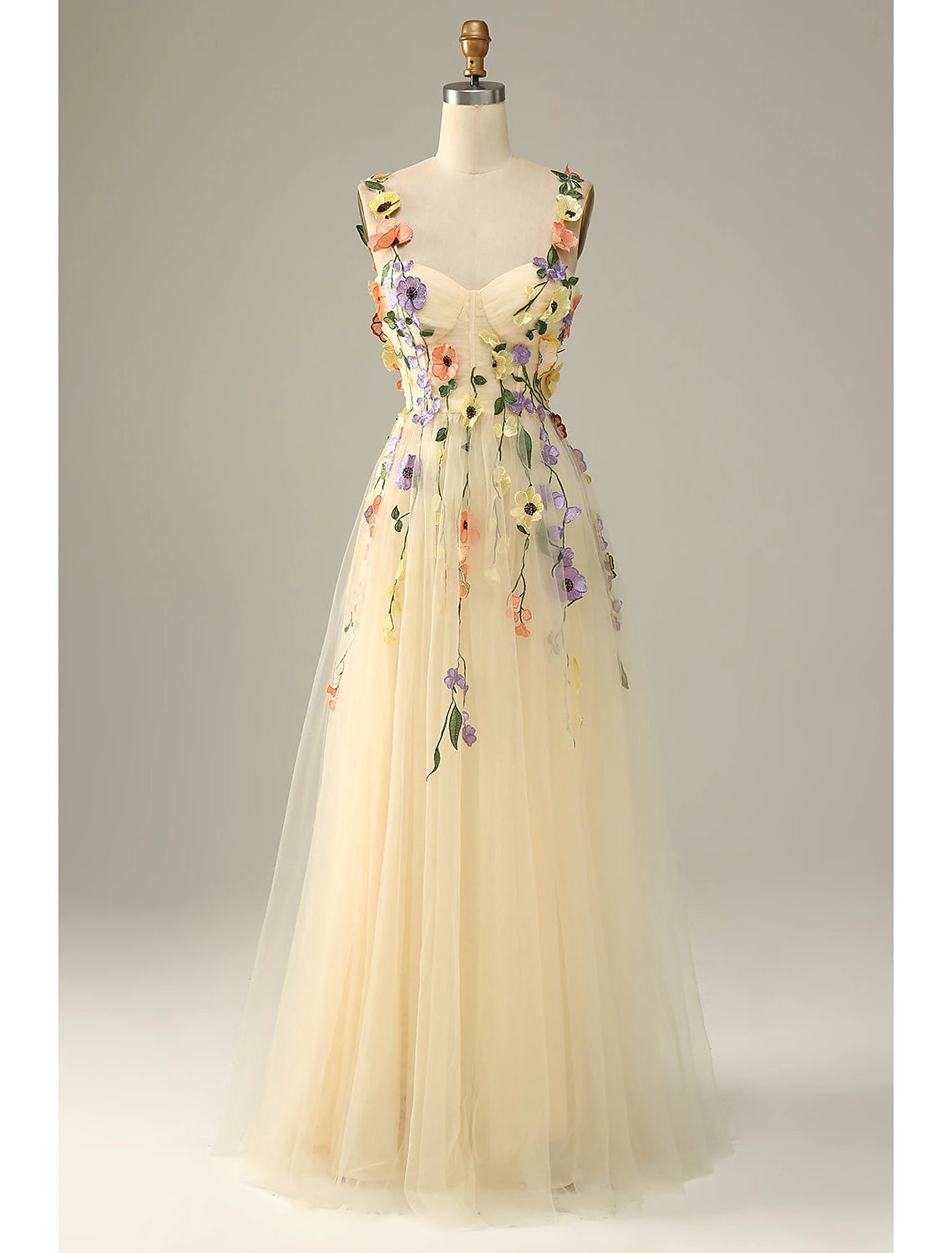 Low Prices A-Line Wedding Guest Dresses Floral Dress Holiday Floor Length Sleeveless Spaghetti Strap Tulle with Appliques Low Prices A-Line Wedding Guest Dresses Floral Dress Holiday Floor Length Sleeveless Spaghetti Strap Tulle with Appliques