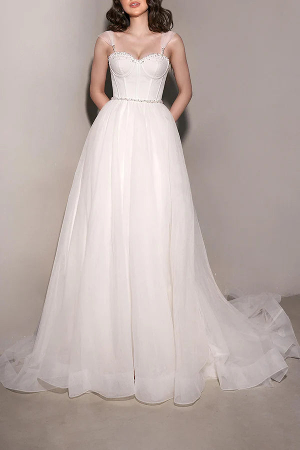 Today’s Special A Line Sweetheart Pearl sheer minimalist wedding dress