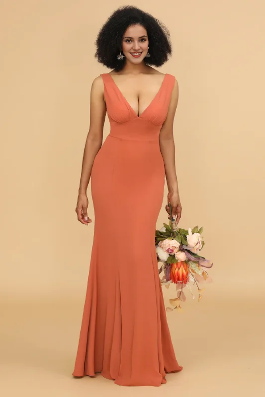 Discount Days Lotus leaf edge sunset fish tail V-neck bridesmaid dress