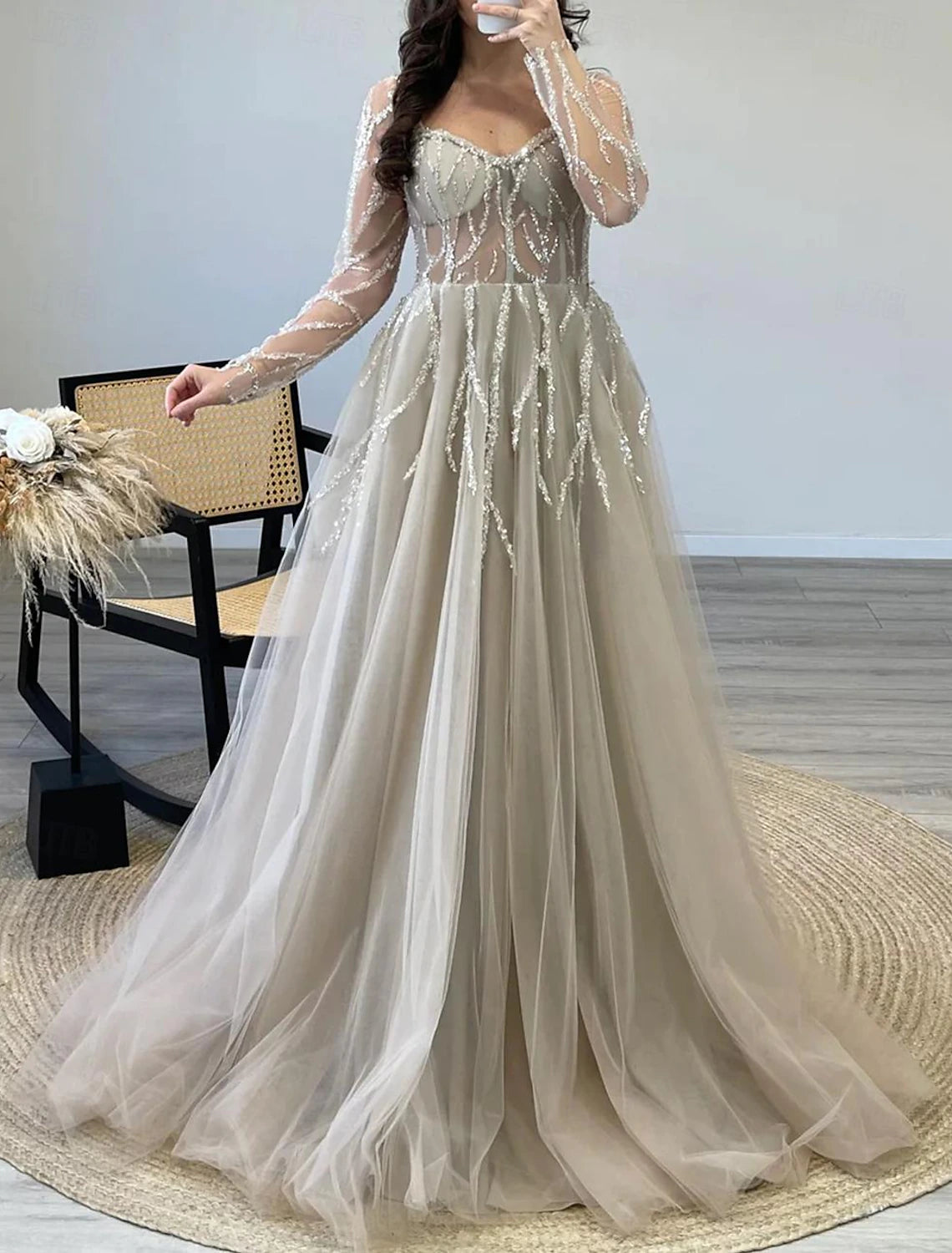 Deal Frenzy A-Line Prom Dresses Elegant Dress Formal Prom Floor Length Sleeveless Square Neck Tulle with Sequin Deal Frenzy A-Line Prom Dresses Elegant Dress Formal Prom Floor Length Sleeveless Square Neck Tulle with Sequin