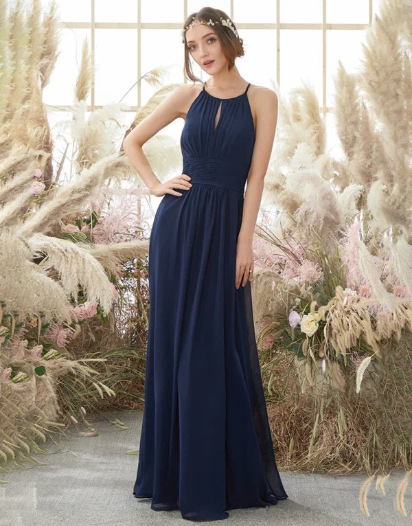 Reduced Prices Bridesmaid Dress Navy Halter Chiffon