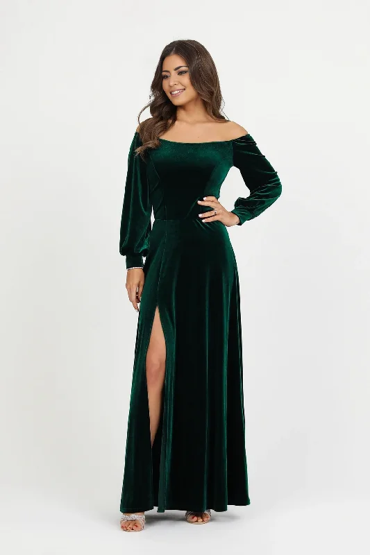 Fantastic Deals Emerald Green Velvet Dress Winter Bridesmaid Dress Off The Shoulders Wedding Guest Dress