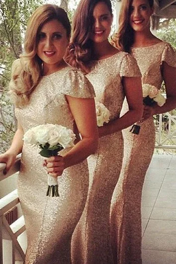 Super Sale Mermaid Cap Sleeve Sequins Dress with Bateau Neckline