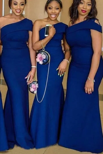 Super Deal Satin Floor-length Brush Train Trumpet Sleeveless Casual Bridesmaid Dress