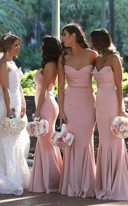 YEAR-End Sale Sweetheart Mermaid Sheath Satin Ruched Bridesmaid Dress