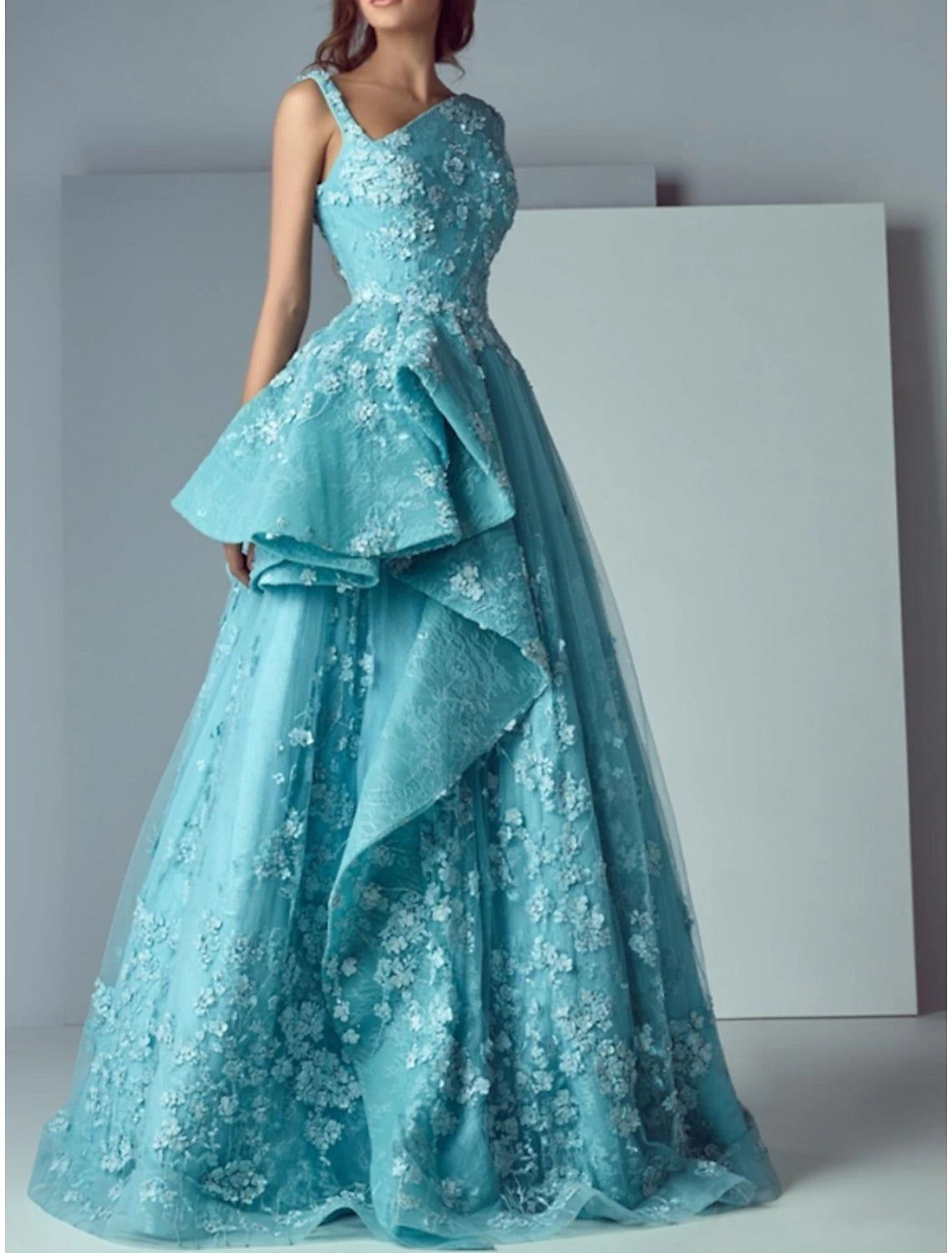 Unmissable Offer A-Line Floral Engagement Prom Dress V Neck Sleeveless Floor Length Polyester with Appliques Unmissable Offer A-Line Floral Engagement Prom Dress V Neck Sleeveless Floor Length Polyester with Appliques