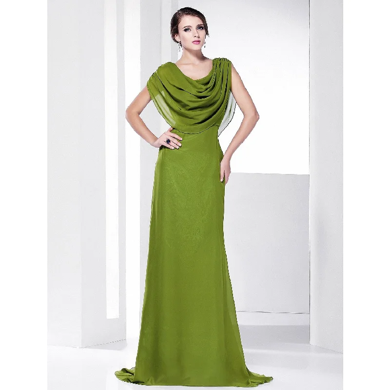 Price Meltdown A-Line Celebrity Style Inspired by Grammy Formal Evening Military Ball Dress Cowl Neck Short Sleeve Sweep / Brush Train Chiffon