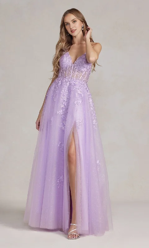 Weekend Flash Sale A-line V-neck tight corset embroidered with floral side slits and floor length Prom dress