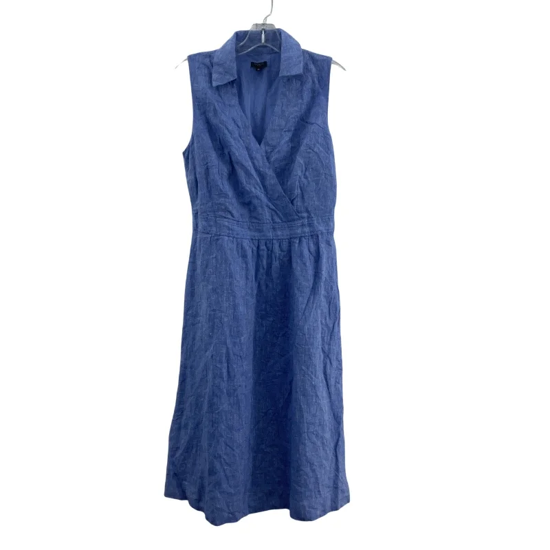 Reduced Prices Talbots Petite Women's Linen Midi Dress 8P Blue Wrap Sheath/A-Line Preowned