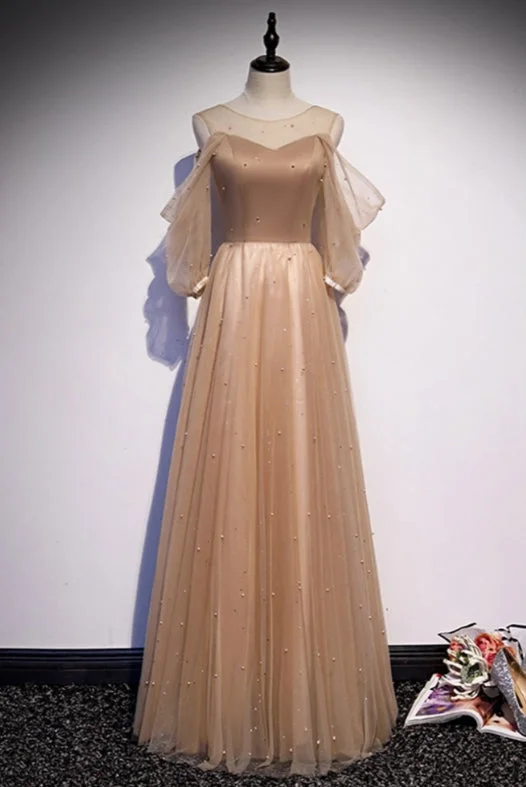 Exclusive Online Offer A-Line Elegant Cold Shoulder Champagne Aline Prom Dress with Beadings Exclusive Online Offer A-Line Elegant Cold Shoulder Champagne Aline Prom Dress with Beadings