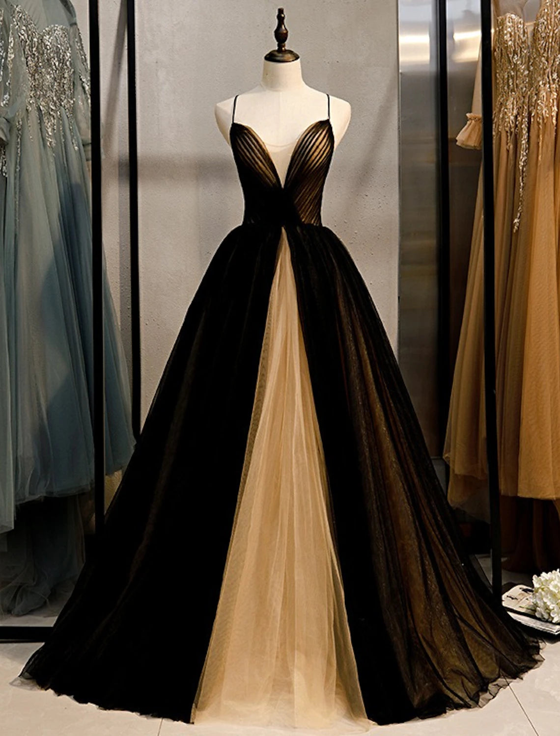 Daily Deals A-Line Evening Gown Color Block Dress Engagement Formal Evening Sweep / Brush Train Sleeveless V Neck Wednesday Addams Family Tulle Crisscross Back with Pleats Daily Deals A-Line Evening Gown Color Block Dress Engagement Formal Evening Sweep / Brush Train Sleeveless V Neck Wednesday Addams Family Tulle Crisscross Back with Pleats