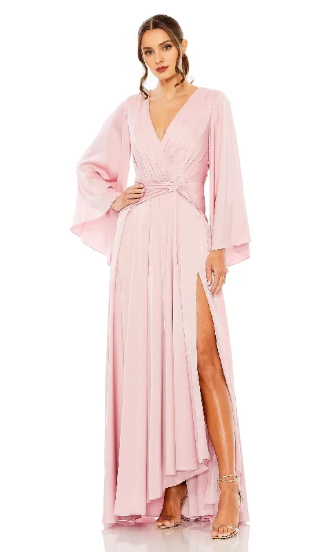 Extra Discounts A-line long sleeved V-neck satin and floor length Prom dress