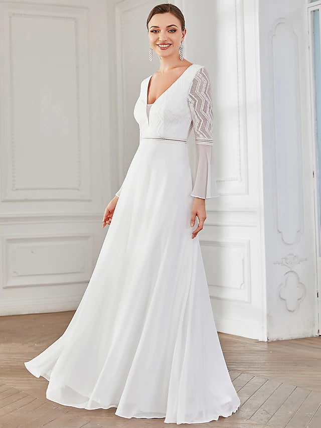 Markdowns Wedding Dresses Floor Length A-Line Long Sleeve V Neck V Wire Chiffon With Lace Markdowns Wedding Dresses Floor Length A-Line Long Sleeve V Neck V Wire Chiffon With Lace
