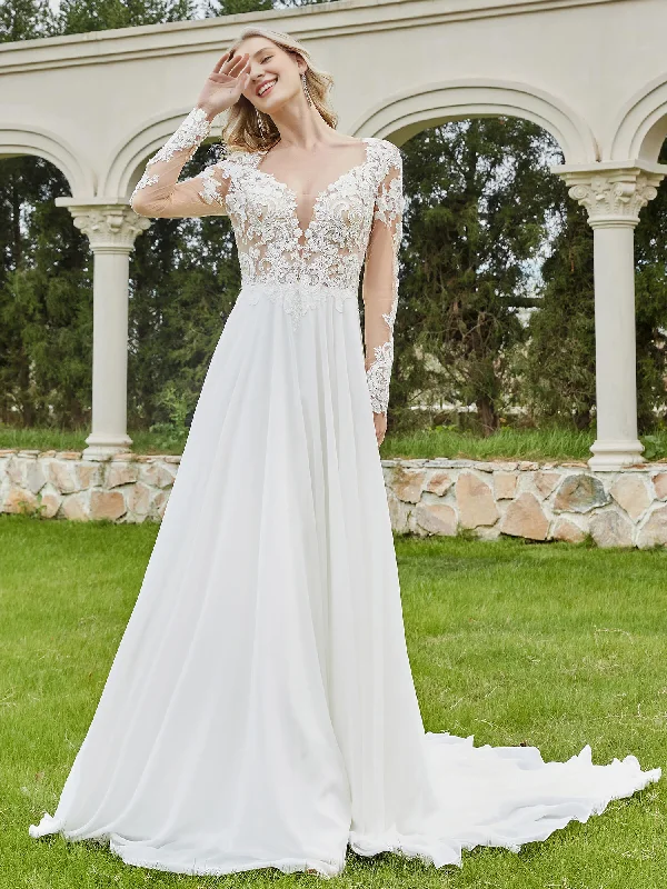 Price Rollback Deep V-neck buttoned church trailing bridal gown
