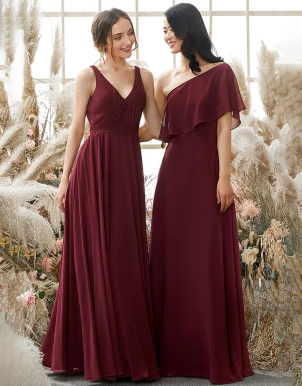 Stock Clearance Bridesmaid Dress One Shoulder Burgundy Chiffon