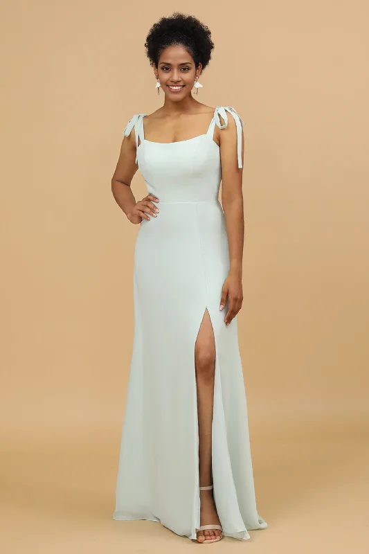 Deal Zone Spaghetti Straps Mint Bridesmaid Dress with Slit
