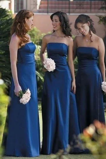 Extra Savings A-line Strapless Ruffles Sleeveless Floor-length Satin Bridesmaid Dresses Extra Savings A-line Strapless Ruffles Sleeveless Floor-length Satin Bridesmaid Dresses