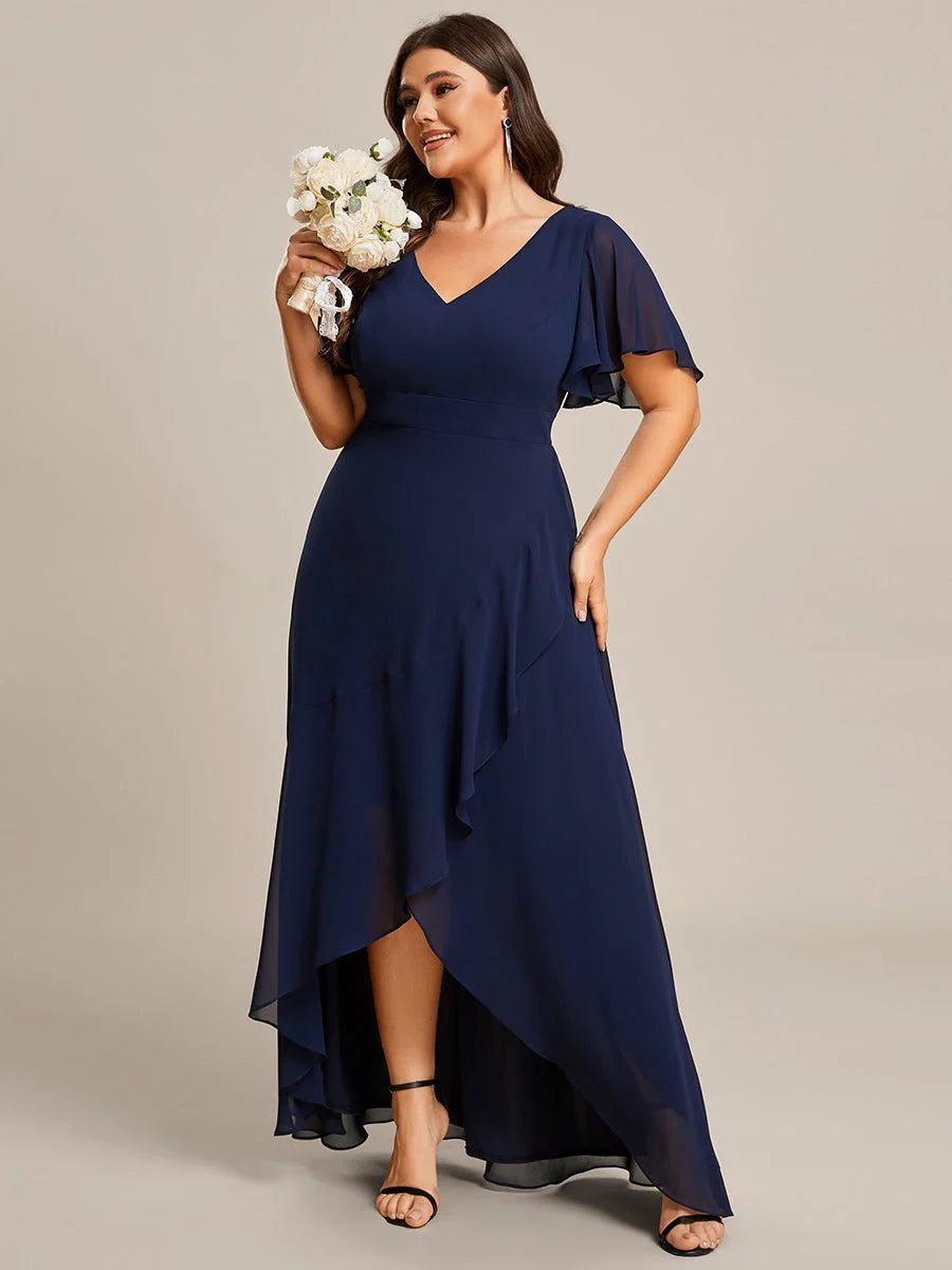 Customer Appreciation Sale Sleeved hi low bridesmaid dress in navy wide