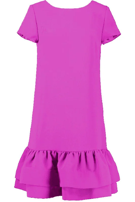 Discount Extravaganza Boat Neck Ruffle Hem Dress - Magenta