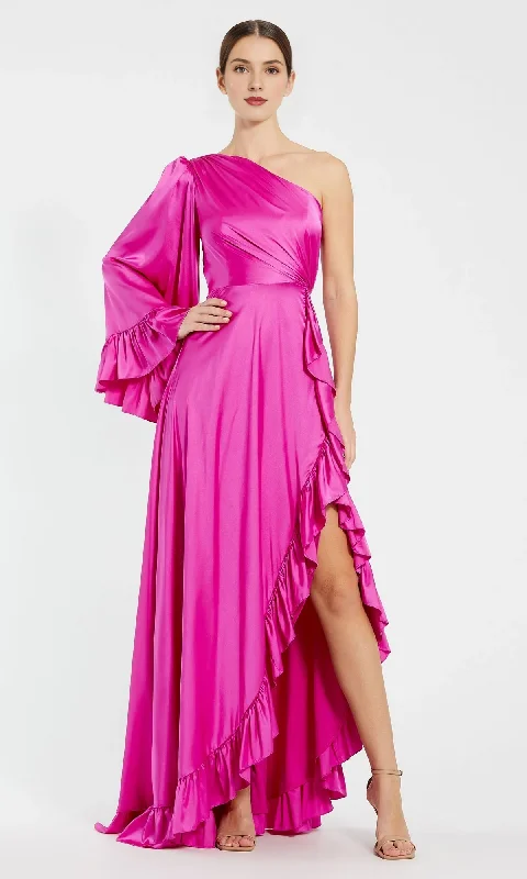 Crazy Savings Single shoulder off shoulder and floor length ruffle hem Prom dress