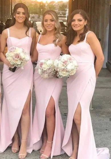 Massive Deals Simple Straps Sweetheart Trumpt Bridesmaid Dress With Front Split And Ruching