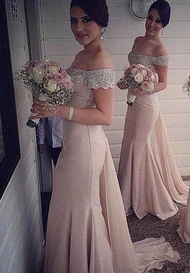 Can't Miss Mermaid Off-the-shoulder Beading Appliques Split Front Dress