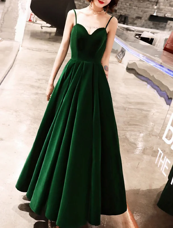 Stock Clearance A-Line Prom Dresses Beautiful Back Dress Wedding Guest Prom Ankle Length Sleeveless Spaghetti Strap Velvet with Sleek Pleats