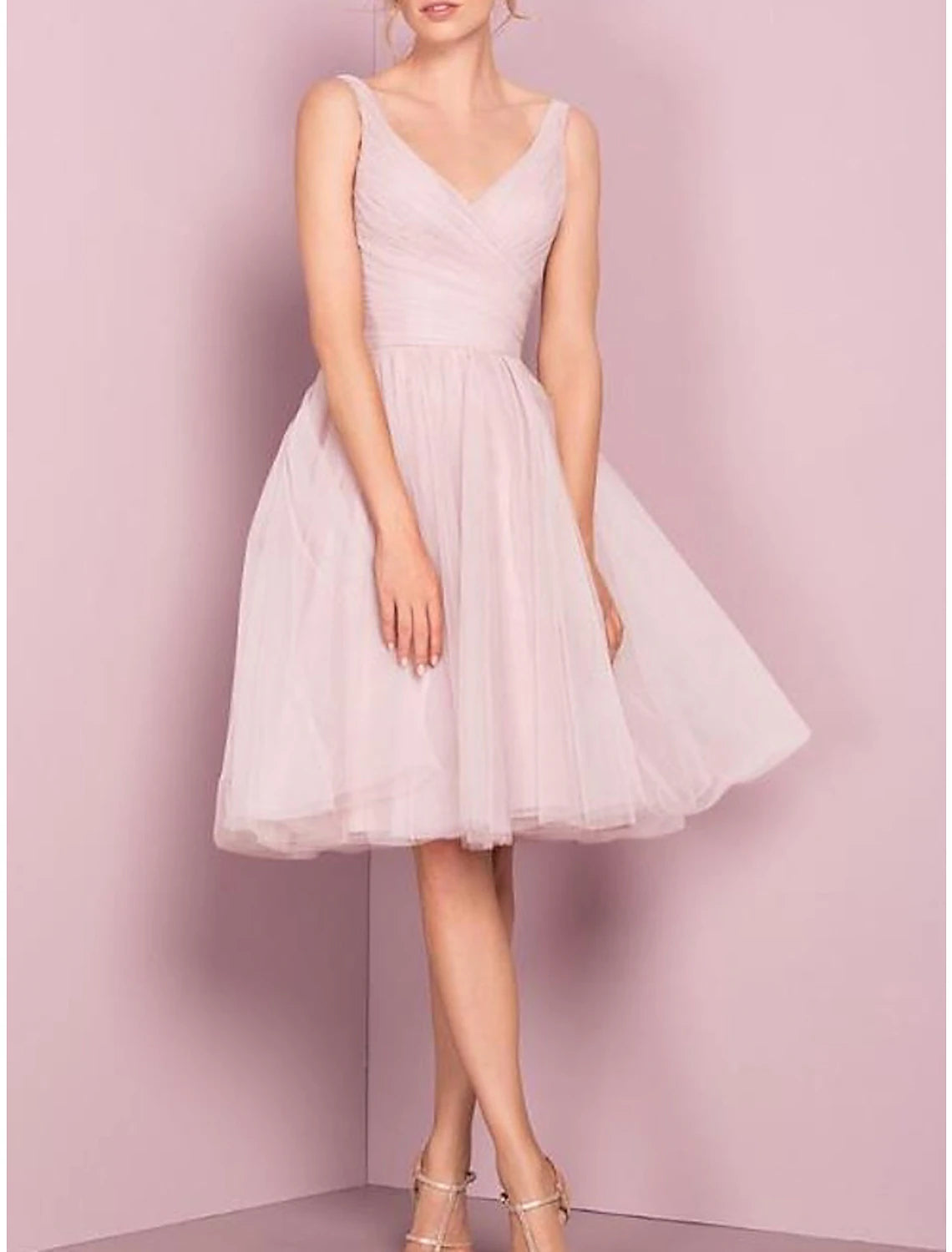 Bargain Blast A-Line Cocktail Dresses Flirty Dress Homecoming Graduation Knee Length Sleeveless V Neck Pink Dress Tulle with Pleats Bargain Blast A-Line Cocktail Dresses Flirty Dress Homecoming Graduation Knee Length Sleeveless V Neck Pink Dress Tulle with Pleats