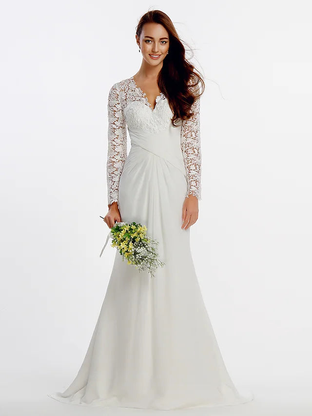 Amazing Deals Beach Wedding Dresses Chapel A-Line Long Sleeve Jewel Neck Satin With Amazing Deals Beach Wedding Dresses Chapel A-Line Long Sleeve Jewel Neck Satin With