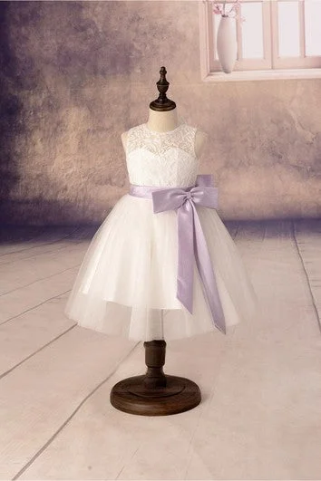 Early Bird Discount Lace High Neck Sleeveless Pleated Tulle Ankle Length Dress With Sash