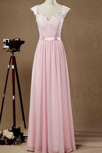 Referral Discount Cap Sleeve Chiffon&Lace Dress