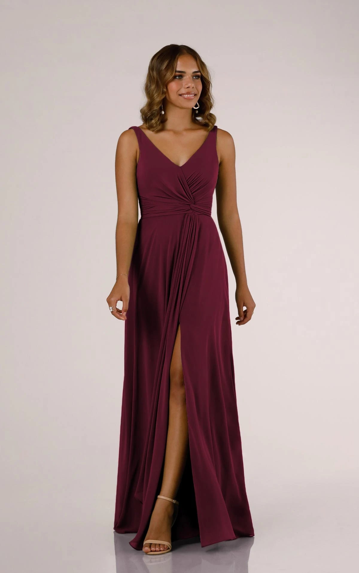 Online Only V-Neckline Wrapped Bridesmaid Dress with Skirt Slit