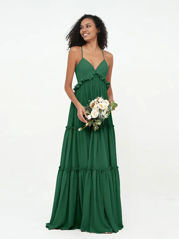 Shop and Save Empire Chiffon Tiered Skirt Max Bohemian Floor-length Bridesmaid Dress