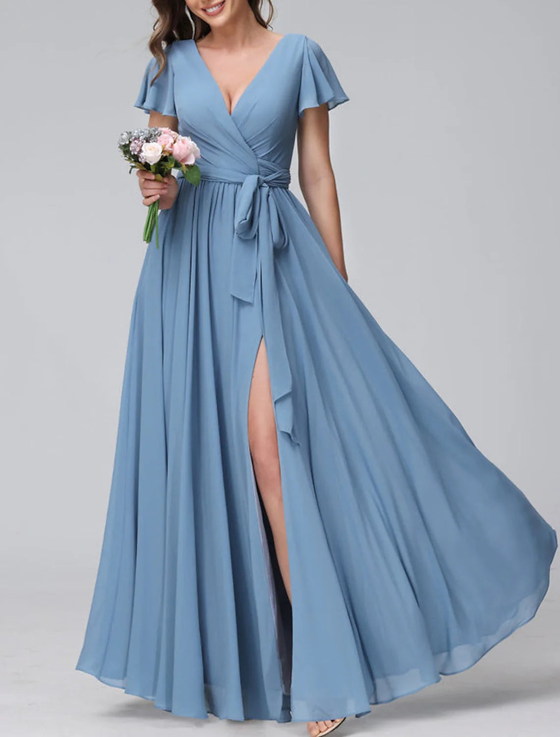 Incredible Offers A-Line/Princess V-Neck Floor-length Long Bridesmaid Dresses With Slit